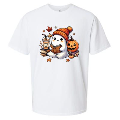 Halloween Ghost Reading Book Lovers Cute Ghost Coffee Women Sueded Cloud Jersey T-Shirt