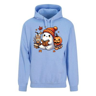 Halloween Ghost Reading Book Lovers Cute Ghost Coffee Women Unisex Surf Hoodie