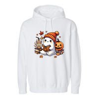 Halloween Ghost Reading Book Lovers Cute Ghost Coffee Women Garment-Dyed Fleece Hoodie