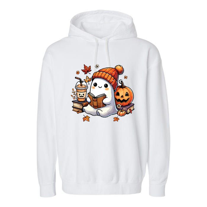 Halloween Ghost Reading Book Lovers Cute Ghost Coffee Women Garment-Dyed Fleece Hoodie