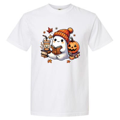 Halloween Ghost Reading Book Lovers Cute Ghost Coffee Women Garment-Dyed Heavyweight T-Shirt