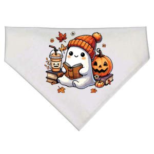 Halloween Ghost Reading Book Lovers Cute Ghost Coffee Women USA-Made Doggie Bandana