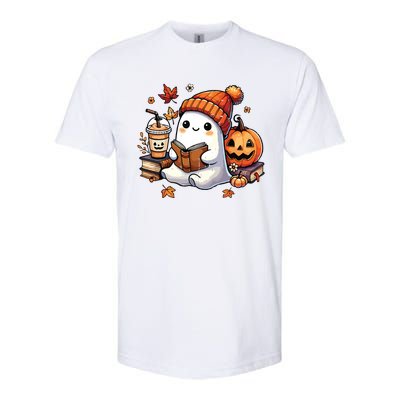 Halloween Ghost Reading Book Lovers Cute Ghost Coffee Women Softstyle CVC T-Shirt