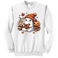 Halloween Ghost Reading Book Lovers Cute Ghost Coffee Women Sweatshirt