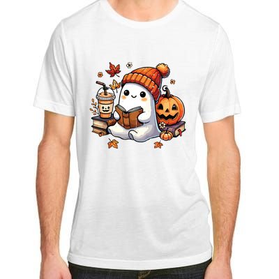 Halloween Ghost Reading Book Lovers Cute Ghost Coffee Women Adult ChromaSoft Performance T-Shirt