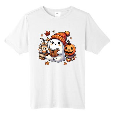 Halloween Ghost Reading Book Lovers Cute Ghost Coffee Women Tall Fusion ChromaSoft Performance T-Shirt