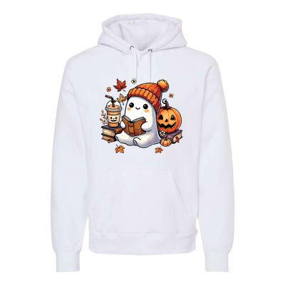 Halloween Ghost Reading Book Lovers Cute Ghost Coffee Women Premium Hoodie