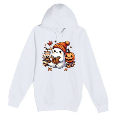 Halloween Ghost Reading Book Lovers Cute Ghost Coffee Women Premium Pullover Hoodie