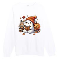 Halloween Ghost Reading Book Lovers Cute Ghost Coffee Women Premium Crewneck Sweatshirt