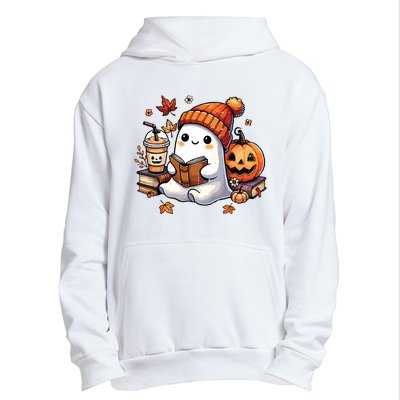 Halloween Ghost Reading Book Lovers Cute Ghost Coffee Women Urban Pullover Hoodie