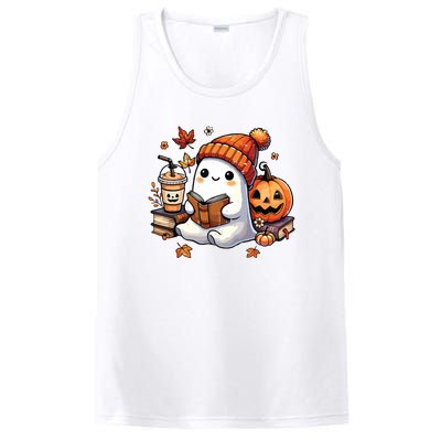 Halloween Ghost Reading Book Lovers Cute Ghost Coffee Women PosiCharge Competitor Tank