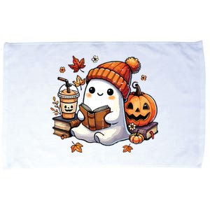 Halloween Ghost Reading Book Lovers Cute Ghost Coffee Women Microfiber Hand Towel