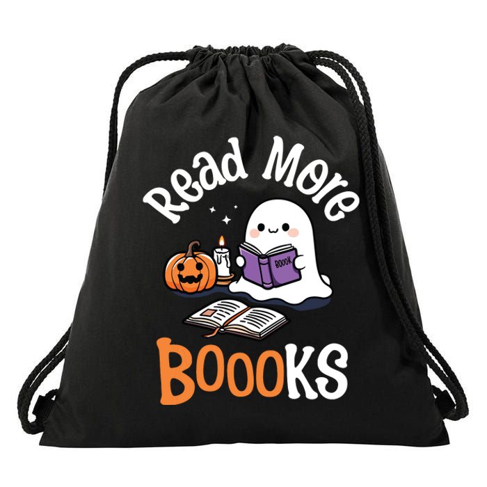 Halloween Ghost Reading Read More Books Librarian Teacher Drawstring Bag