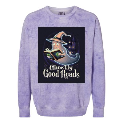 Halloween Ghost Reading Book Spooky Teacher Humor Colorblast Crewneck Sweatshirt