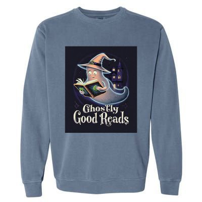 Halloween Ghost Reading Book Spooky Teacher Humor Garment-Dyed Sweatshirt