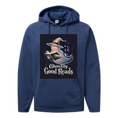 Halloween Ghost Reading Book Spooky Teacher Humor Performance Fleece Hoodie