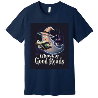 Halloween Ghost Reading Book Spooky Teacher Humor Premium T-Shirt