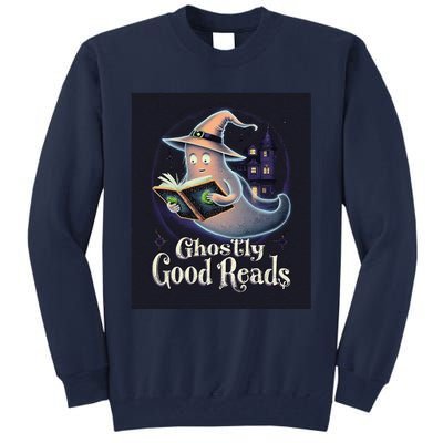 Halloween Ghost Reading Book Spooky Teacher Humor Tall Sweatshirt