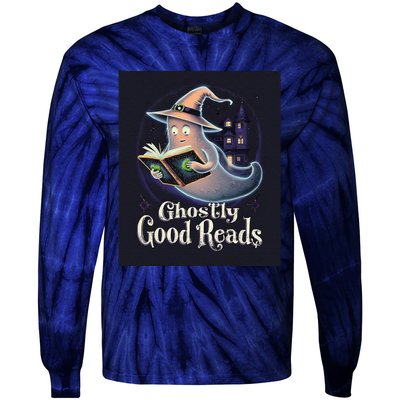 Halloween Ghost Reading Book Spooky Teacher Humor Tie-Dye Long Sleeve Shirt