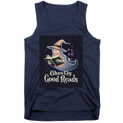 Halloween Ghost Reading Book Spooky Teacher Humor Tank Top