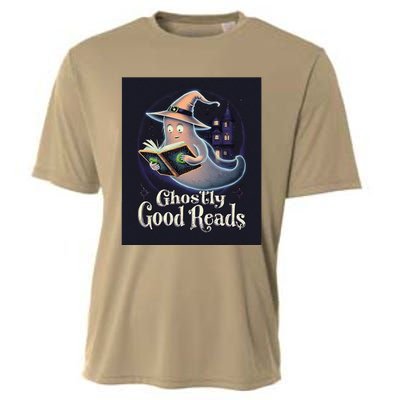 Halloween Ghost Reading Book Spooky Teacher Humor Cooling Performance Crew T-Shirt