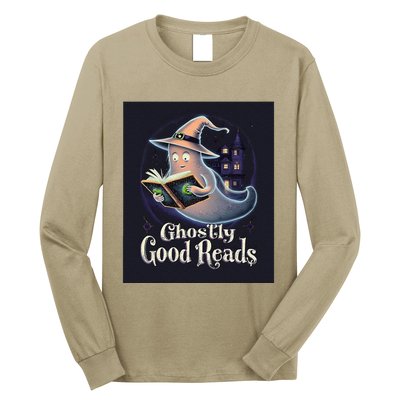 Halloween Ghost Reading Book Spooky Teacher Humor Long Sleeve Shirt