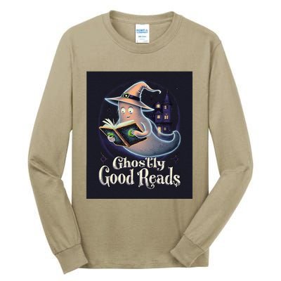 Halloween Ghost Reading Book Spooky Teacher Humor Tall Long Sleeve T-Shirt