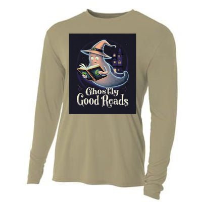 Halloween Ghost Reading Book Spooky Teacher Humor Cooling Performance Long Sleeve Crew