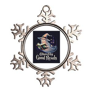 Halloween Ghost Reading Book Spooky Teacher Humor Metallic Star Ornament