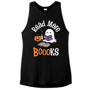 Halloween Ghost Reading Read More Books Librarian Teacher Ladies PosiCharge Tri-Blend Wicking Tank