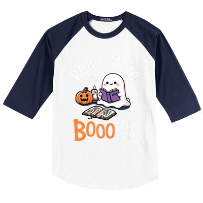 Halloween Ghost Reading Read More Books Librarian Teacher Baseball Sleeve Shirt