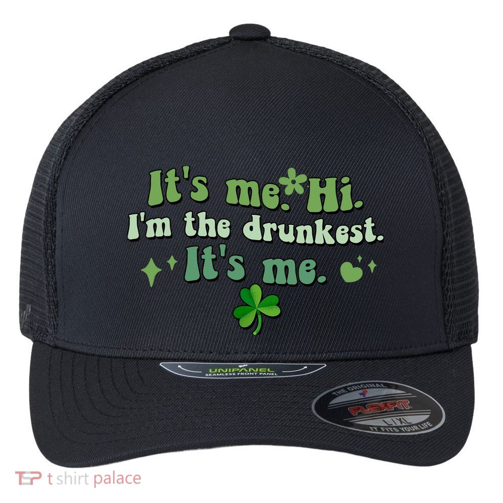 Humor Groovy Retro It's Me. Hi. I'm The Drunkest. It's Me. Flexfit Unipanel Trucker Cap