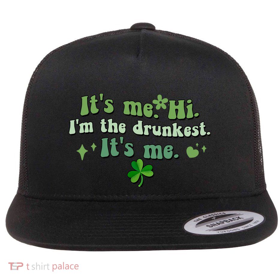 Humor Groovy Retro It's Me. Hi. I'm The Drunkest. It's Me. Flatbill Hat