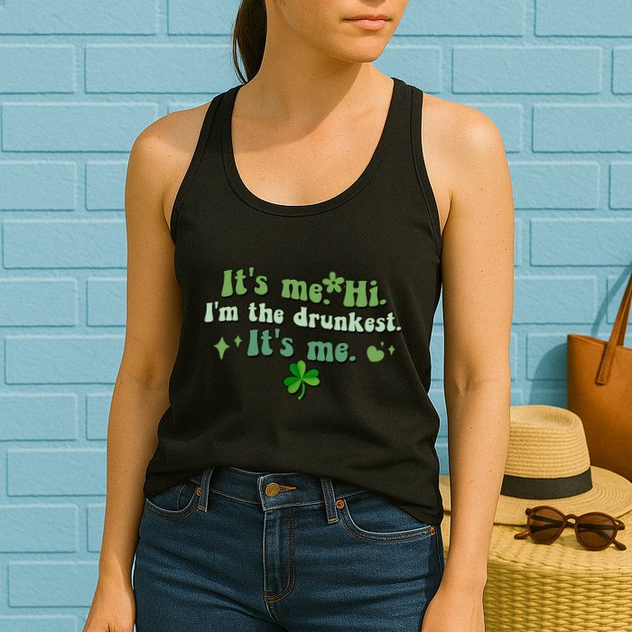 Humor Groovy Retro It's Me. Hi. I'm The Drunkest. It's Me. Womens Tank Top