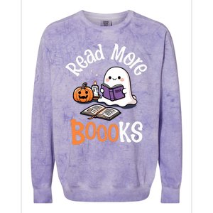 Halloween Ghost Reading Read More Books Librarian Teacher Colorblast Crewneck Sweatshirt