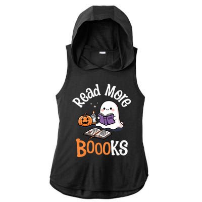 Halloween Ghost Reading Read More Books Librarian Teacher Ladies PosiCharge Tri-Blend Wicking Draft Hoodie Tank