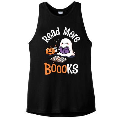 Halloween Ghost Reading Read More Books Librarian Teacher Ladies PosiCharge Tri-Blend Wicking Tank