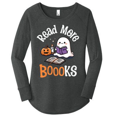 Halloween Ghost Reading Read More Books Librarian Teacher Women's Perfect Tri Tunic Long Sleeve Shirt