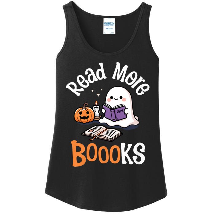 Halloween Ghost Reading Read More Books Librarian Teacher Ladies Essential Tank