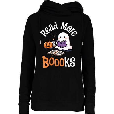 Halloween Ghost Reading Read More Books Librarian Teacher Womens Funnel Neck Pullover Hood