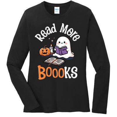 Halloween Ghost Reading Read More Books Librarian Teacher Ladies Long Sleeve Shirt