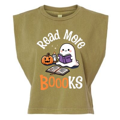 Halloween Ghost Reading Read More Books Librarian Teacher Garment-Dyed Women's Muscle Tee