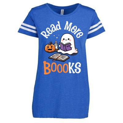 Halloween Ghost Reading Read More Books Librarian Teacher Enza Ladies Jersey Football T-Shirt