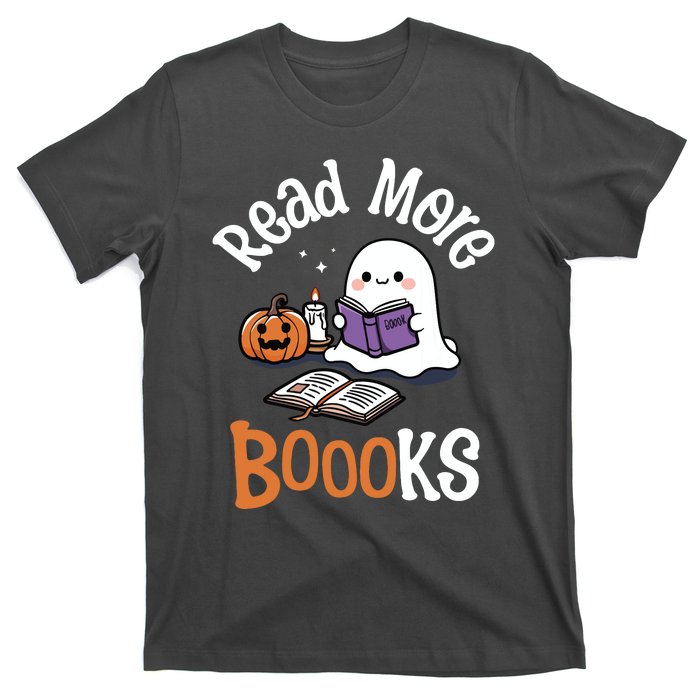 Halloween Ghost Reading Read More Books Librarian Teacher T-Shirt