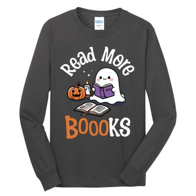 Halloween Ghost Reading Read More Books Librarian Teacher Tall Long Sleeve T-Shirt