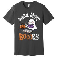 Halloween Ghost Reading Read More Books Librarian Teacher Premium T-Shirt