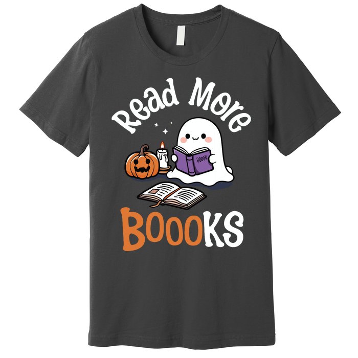 Halloween Ghost Reading Read More Books Librarian Teacher Premium T-Shirt