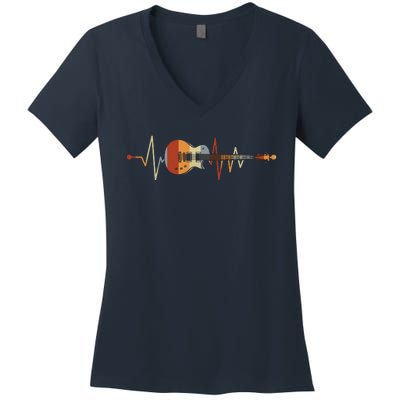 Heartbeat Guitar Retro Vintage Women's V-Neck T-Shirt