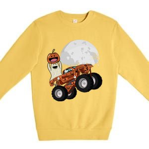 Halloween Ghost Riding Monster Truck Cool Gift Premium Crewneck Sweatshirt