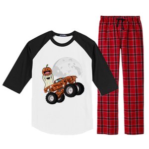 Halloween Ghost Riding Monster Truck Cool Gift Raglan Sleeve Pajama Set